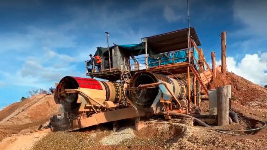 Active gold mining wash plant infrastructure supporting real-world asset production.